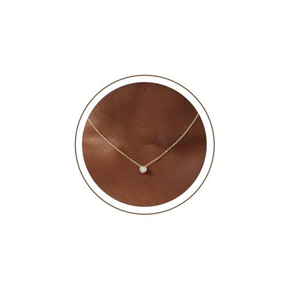 Turandoss Cubic Zirconia Necklace for Women, 14K Gold Plated Necklace | Gold Choker Necklace for Women, Trendy CZ Pearl Necklace, Simple Wedding Prom Jewelry, Bridesmaids Gifts - color: Round Zircon