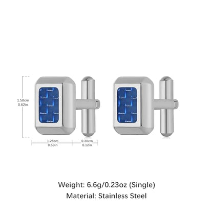 HZMAN Rectangle Carbon Fiber Cufflinks for Men, Stainless Steel High Polished Formal Cuff Links with Carbon Fiber Inlay, Dress Shirt Accessories for Wedding Business Party - style: Silver