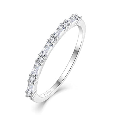 JO WISDOM 925 Sterling Silver Wedding Band for Women Thin Stacking Ring Half Cubic Zirconia Eternity Engagement Ring - color: 04-Apr-white