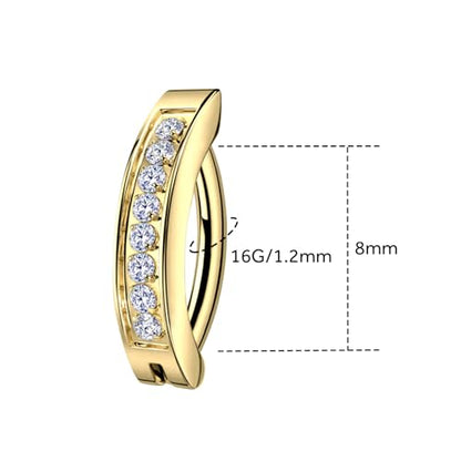 16G Labret Stud, G23 Titanium Vertical Labret Lip Piercing Jewelry, Gold Eyebrow Ring Clicker Belly Button Ring Hoop For Women Men - color: Gold, size: 8mm Clear CZ