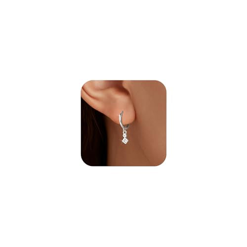 LOVECOM 925 Sterling Silver Heart Dangle Earrings for Women 14K Gold Plated Dainty CZ Love Hearts Charm Huggie Hoop Earrings to Daughter Birthday Wedding Graduation Gifts Jewelry Gifts - color: Style 2-Silver