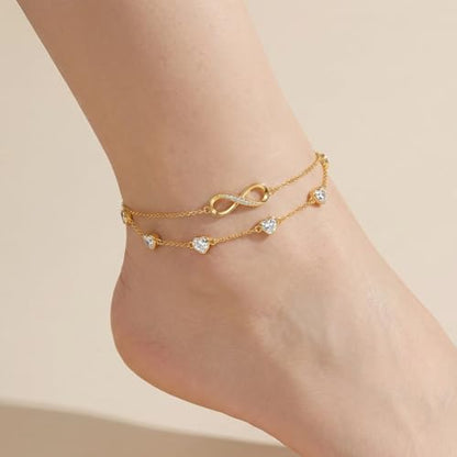 Prismata Infinity Birthstone Charm Link Bracelet/Anklet 925 Sterling Silver Adjustable 12 Months Birthstone Infinity Bracelet/Anklet Birthday Jewelry Gifts for Women Her - color: 04-April, size: 9‘+2’ Anklet-18K Gold Plated