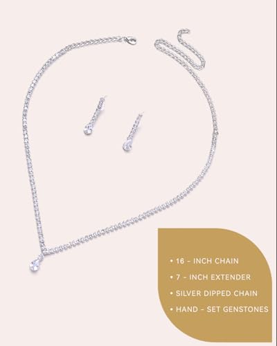 STONEFANS Gold/Silver Jewelry Sets for Women - Dainty Silver Rhinestone Necklace Earring Set Crystal Wedding Jewelry Sets for Brides Prom Accessories Bridesmaid Gifts - color: Silver