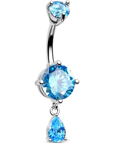 Belly Button Ring Dangle Belly Rings 316L Surgical Steel Belly Button Piercing Jewelry Teardrop Navel Ring for Women - color: Silver-BLCZ-10mm