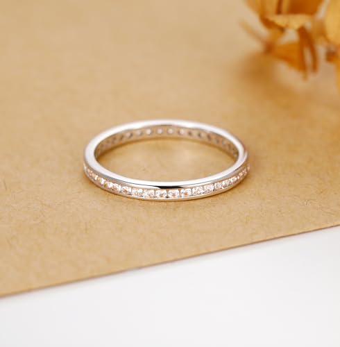 TIGRADE 2.5mm Women Anniversary Ring Cubic Zirconia Wedding Band CZ Stackable Ring Eternity Band Size 3-11 - color: Silver