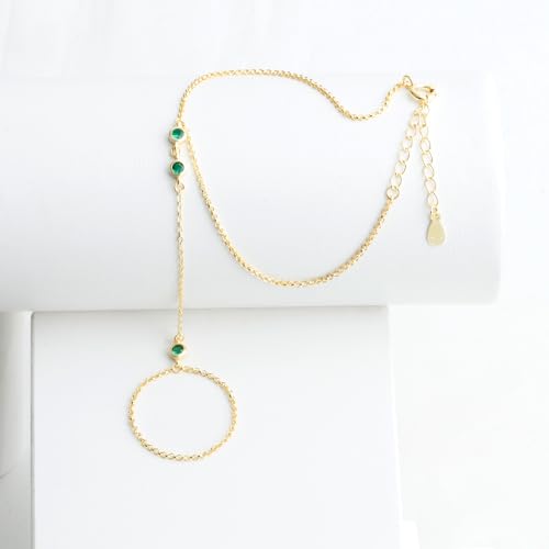 Kakikaki 925 Sterling Silver Finger Ring Bracelet Hand Chain for Women | Slave Bracelets 7" to 9" Adjustable - color: Gold, style: 3 Emerald