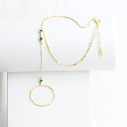 Kakikaki 925 Sterling Silver Finger Ring Bracelet Hand Chain for Women | Slave Bracelets 7" to 9" Adjustable - color: Gold, style: 3 Emerald