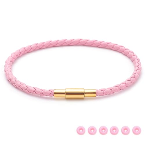 SEEDRILL Red Bracelets for Women Adjustable Charm Bracelet Braided Leather & 316L Stainless Steel with 18k Gold Plated Lucky Bracelets for Women, Red Pink Black String Bracelet Gifts for Women - color: Pink