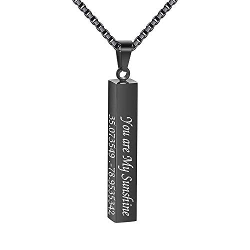 Personalized 3D Vertical Bar Necklace, Custom Necklace Engraved with Any Name Pendant Jewelry Mothers Day Gift - color: Black Bar+Box Chain