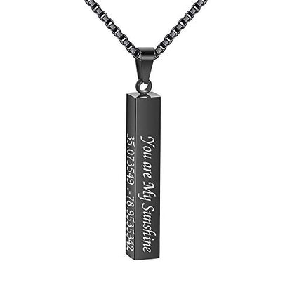 Personalized 3D Vertical Bar Necklace, Custom Necklace Engraved with Any Name Pendant Jewelry Mothers Day Gift - color: Black Bar+Box Chain