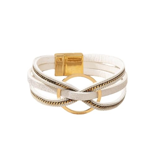 xuzhiyuan Bohemian Leather Cuff Bracelet Multi-Layer Wrap with Circle Accent Bracelet Boho Braided Bracelet Jewelry Gift for Women - color: White