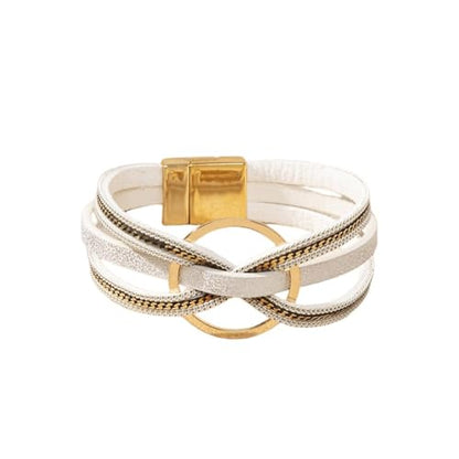 xuzhiyuan Bohemian Leather Cuff Bracelet Multi-Layer Wrap with Circle Accent Bracelet Boho Braided Bracelet Jewelry Gift for Women - color: White