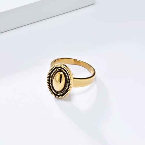 Gold Rings For Women, Stainless Steel Polished Stainless Steel Signet Ring with 18MM Wide Oval, Size 10
