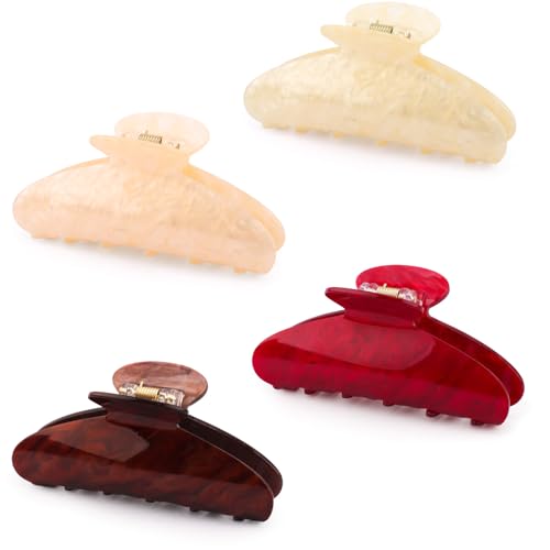 4Pcs Acrylic Hair Claw Clips Bulk for Women, Large Sized Cute Trendy Claw Clips for Women Thick Thin Hair Accessories, Daily Wear, Gift - color: Champagne, Brown, Beige, Red