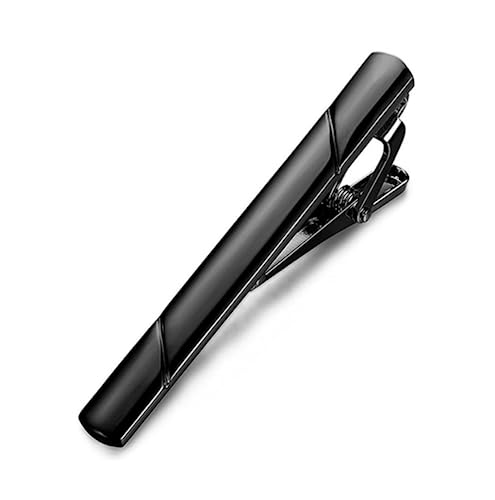 2.36 Inch Mens Silver Tie Clip, Stainless Steel Diagonal Stripe Tie Bar, Non-Slip Minimalist Necktie Clip for Business Wedding Daily Wear - color: Black