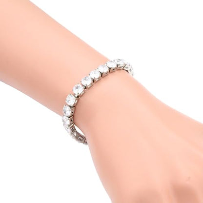 Tennis Bracelet, 6mm Black Cubic Zirconia, Gold Plated Brass, 7 Inch Length, 16.5 Grams, Multiple Colors Available - color: Silver Clear