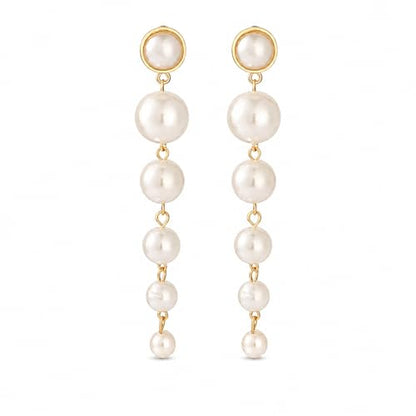 Graduated Pearl Drop Earrings for Women, Elegant Long Linear Tassel Dangle Earrings for Wedding Guest or Bride, Hypoallergenic Formal Party Jewelry