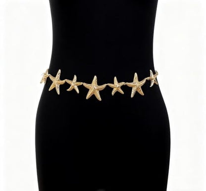 Blue Drop Starfish Waist Chain Belt and Arm Cuff Set for Women Starfish Shell Bracelet Gold Plated Cuff Bangle Arm Boho Holiday Beach Accessories Jewelry - color: Arm Cuff with Waist Chain