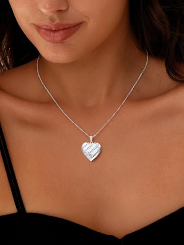U7 Women Locket Necklace, Heart Photo Lockets Hold Picture, Gift Box Packed | Gold/Silver/Rose Locket Charm, Custom Picture and Engravement Heart Pendant, 20" Chain, Personalized Gift for Mom Wife Friend - color: 05# Platinum Stripe