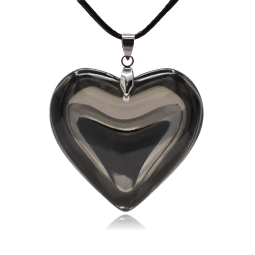 Large Red Semi-Transparent Solid Glass Heart Pendant Necklace - style: Large Black