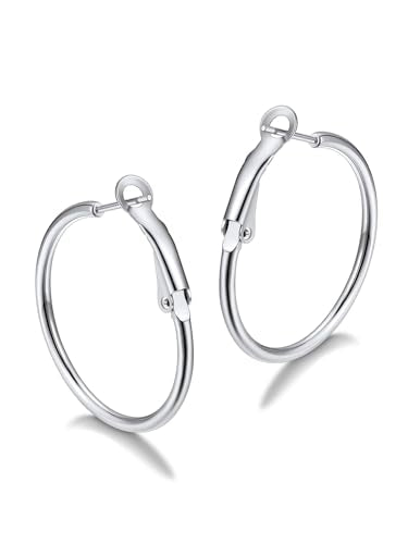 FaithHeart 2mm Thin Hoop Earrings for Women Hypoallergenic, Silver/Black/14K Gold Plated Stainless Steel Large Hoop Earrings for Women Lightweight Earring Trendy Jewelry, 20mm-100mm - color: Silver, size: 30mm/1.18"
