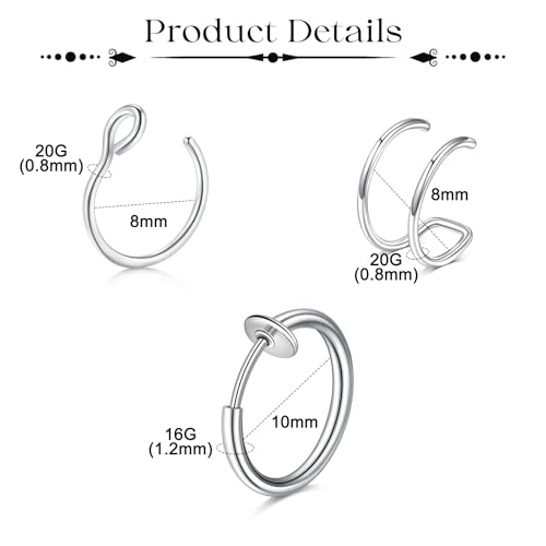 Fake Eyebrow Ring Fake Lip Labret Studs Replacement Balls Spike with 100pcs Sticker Non-Piercing Body Jewelry Fake Skin Piercing - color: B1 -Silver
