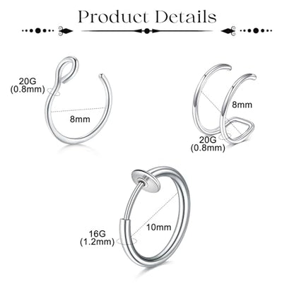 Fake Eyebrow Ring Fake Lip Labret Studs Replacement Balls Spike with 100pcs Sticker Non-Piercing Body Jewelry Fake Skin Piercing - color: B1 -Silver