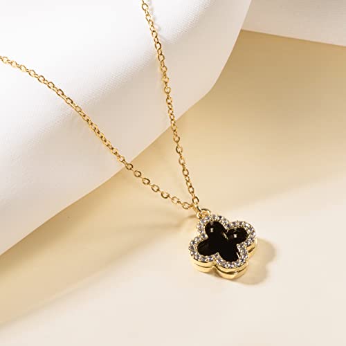 Clover Necklace For Women 18k Gold Plated Silver Lucky Four Leaf Clover Pendent Necklaces Trendy Dainty Jewelry Gifts for Women - color: Gold-Black