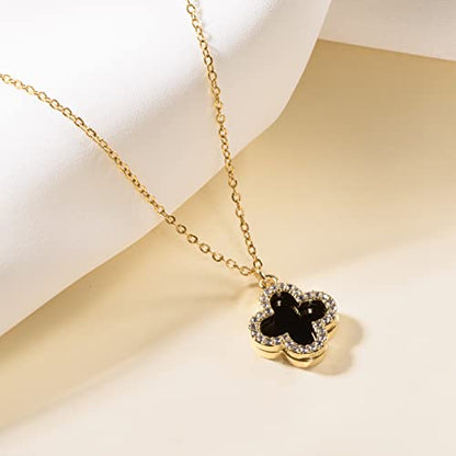 Clover Necklace For Women 18k Gold Plated Silver Lucky Four Leaf Clover Pendent Necklaces Trendy Dainty Jewelry Gifts for Women - color: Gold-Black