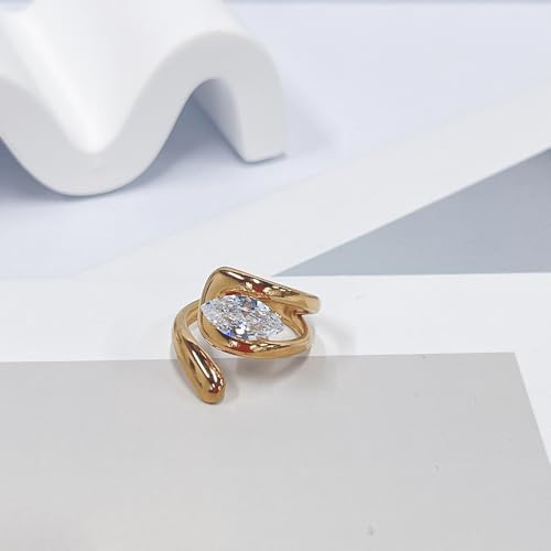 OIDIMS Elegant CZ Wrap Open Ring for Women Sparkly Cubic Zirconia Adjustable Stacking Rings Trendy Wedding Band 18K Gold-Tone Plated Stainless Steel Comfort Fit Knuckle Fashion Jewelry - color: Clear