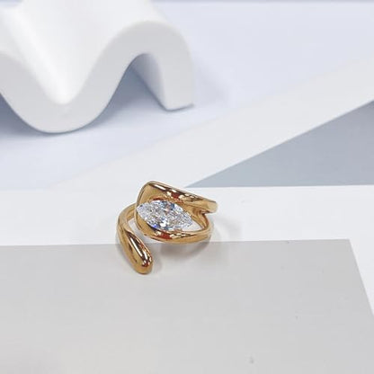 OIDIMS Elegant CZ Wrap Open Ring for Women Sparkly Cubic Zirconia Adjustable Stacking Rings Trendy Wedding Band 18K Gold-Tone Plated Stainless Steel Comfort Fit Knuckle Fashion Jewelry - color: Clear