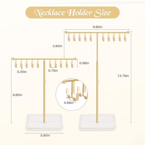 Necklace Holder Elegant Jewelry Holder Stand, Gold Necklace Organizer Rack with Ceramic Base Adjustable Jewelry Tree for Bracelets, Rings, Earrings Necklaces Hanger Display(Gold)