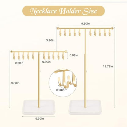 Necklace Holder Elegant Jewelry Holder Stand, Gold Necklace Organizer Rack with Ceramic Base Adjustable Jewelry Tree for Bracelets, Rings, Earrings Necklaces Hanger Display(Gold)