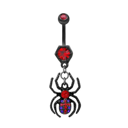 14G Black Spider Dangle Belly Button Ring for Women Rhinestone Crystal with Gothic Dangling Spider Belly Navel Rings Halloween Body Piercing Jewelry - color: Red