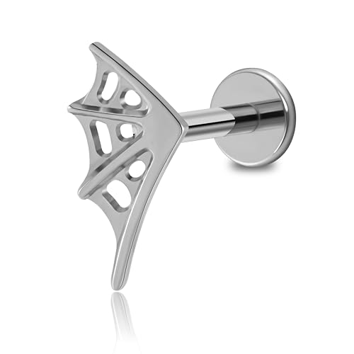 16G 6mm 8mm ASTM F136 Titanium Cartilage Piercing Jewelry Stud for Tragus Helix Conch Flat - color: Spider Web - Tit