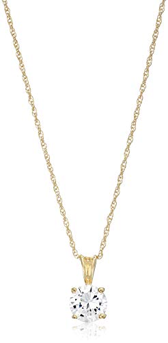 Amazon Essentials Plated Sterling Silver Cubic Zirconia Round Cut Solitaire Pendant Necklace, 18" - color: Yellow Gold, size: 8 mm