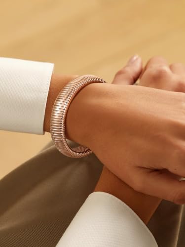 KeyStyle Bangle Bracelets For Women, Stainless Steel Stretch Bracelet Wide | 14K Gold/Rose Gold/Black/Silver Plated Flexible Wide Twisted Link Chain Wristband Jewelry, 10Mm, 16Mm, 20Mm - color: 16mm - Rose Gold