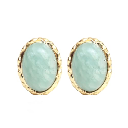 Gempires Bold Oval Gemstone Stud Earrings for Women – Natural Healing Stone Jewelry 14K Gold-Plated Hypoallergenic Tarnish-Resistant – Bold Statement Studs Gift for Her - style: Amazonite