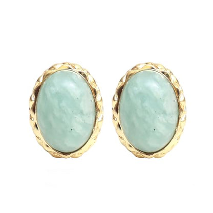Gempires Bold Oval Gemstone Stud Earrings for Women – Natural Healing Stone Jewelry 14K Gold-Plated Hypoallergenic Tarnish-Resistant – Bold Statement Studs Gift for Her - style: Amazonite