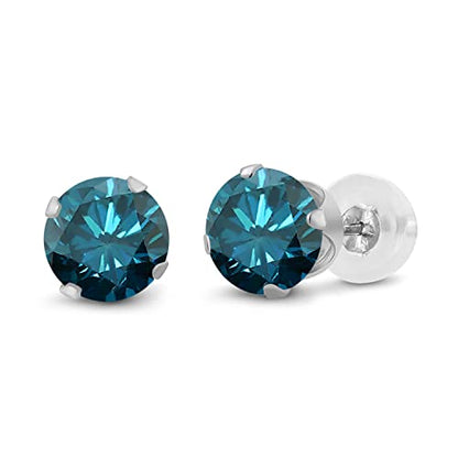 Gem Stone King 14K Gold Gemstone Birthstone Stud Earrings For Women Men | 4MM Round Cut | Solitaire Gold Studs with Secure Backs | Fine Jewelry for Her Him Mom Dad Wife - color: Blue Diamond-April