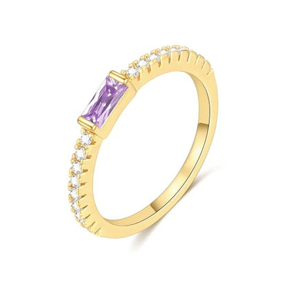 RLMOON Birthstone Gold Rings for Women Non Tarnish 14K Gold Plated Eternity Stackable Rings Dainty CZ Gemstone Engagement Rings Wedding Band Jewelry Gifts Size 4-10 - color: 06. June(Created Alexandrite)