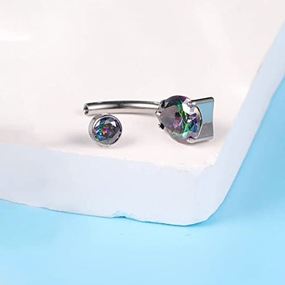 limerencia 14G G23 Titanium Belly Button Ring with Small Teardrop Cubic Zirconia 10mm Internally Threaded Navel Piercing Jewelry - color: Rainbow Quartz