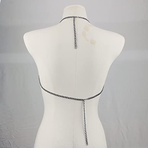 CHRAN Multi-Layer Body Chain Necklace, Gold Metal Chain Halter Top Jewelry, Sexy Chest Chain Accessory for Women - color: Gun Black