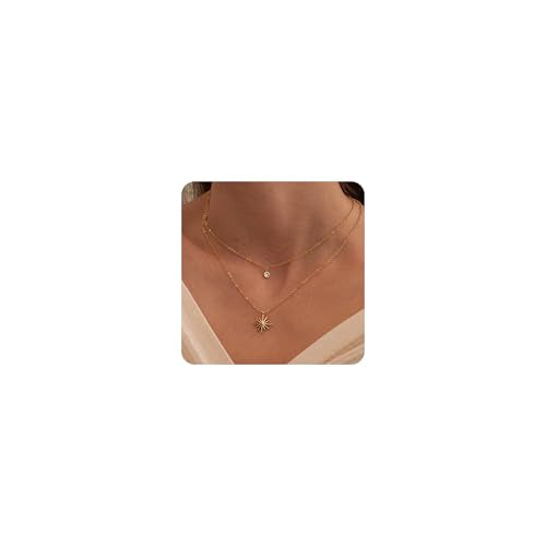 Tewiky Dainty 14k Gold Plated/Silver Cubic Zirconia Necklaces for Women | Simple CZ Jewelry Necklaces Trendy Gifts - color: Gold layered star CZ