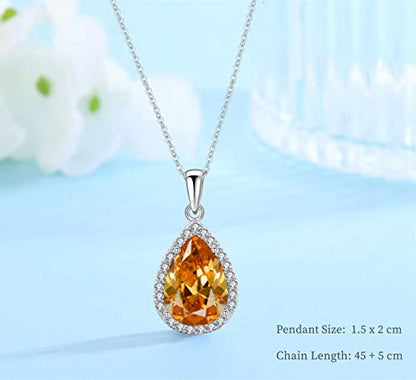 VONSSY Classic Oval Pendant Gemstone Necklace | Crystal Ruby Sapphire Waterdrop Birthstone Teardrop Emerald Necklace | 18K Platinum Gold Plated Chain | Jewelry Gift for Mother Wife Girlfriend - color: Champagne