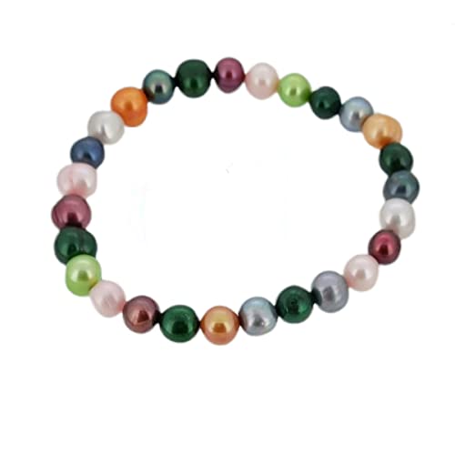 Handmade Women's Pearl Bracelet 7-8mm Freshwater Cultured Pearl Elasticated Bracelet Length 7.5In - color: Multicolor