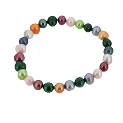 Handmade Women's Pearl Bracelet 7-8mm Freshwater Cultured Pearl Elasticated Bracelet Length 7.5In - color: Multicolor