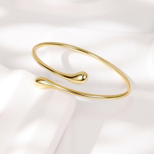 REVOLIA Teardrop Cuff Bracelet for Women Gold Open Cuff Bangle Bracelet Adjustable Minimalist Thin Bangle Wrist Cuff Bracelet Jewelry - color: Gold