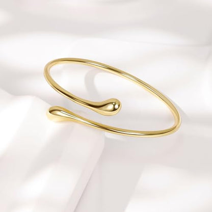 REVOLIA Teardrop Cuff Bracelet for Women Gold Open Cuff Bangle Bracelet Adjustable Minimalist Thin Bangle Wrist Cuff Bracelet Jewelry - color: Gold