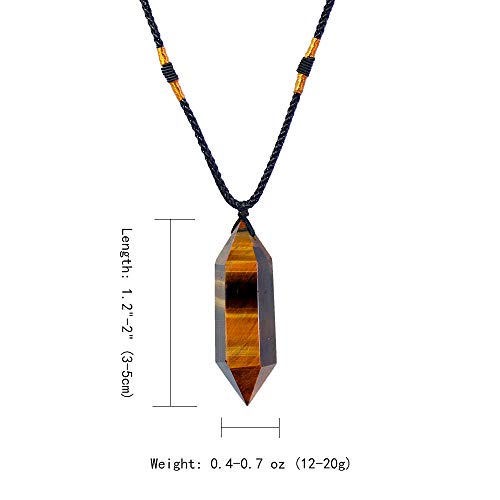 Runyangshi Tiger's Eye Healing Crystal Pendants, Double Pointed Natural Crystal Quartz Necklace 6 Faceted Chakra Crystal Wand Stone - color: Tiger's Eye